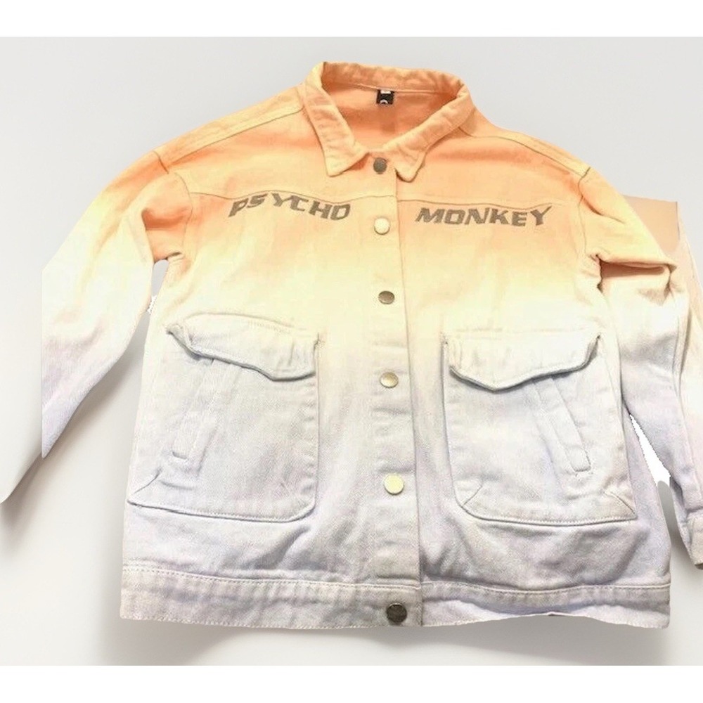 Psycho Monkey Denim Jacket Pink White blue Ombre Trucker Utility Rare Unisex S